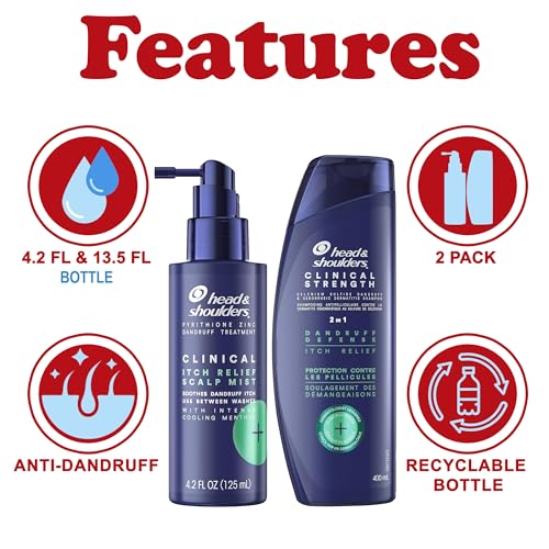 Head & Shoulders Dry Scalp and Dandruff Treatment Kit, Clinical Strength Shampoo and Conditioner Plus Clinical Itch Relief Mist with Menthol, for Scalp Relief Between Washes, 13.5 oz and 4.2 oz