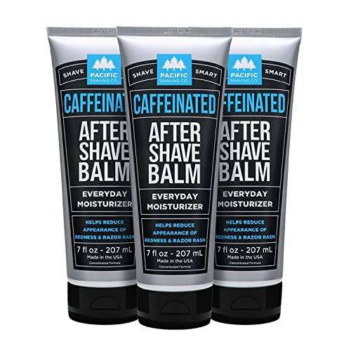 Pacific Shaving Company Caffeinated Aftershave, Men's Grooming Product - Antioxidant Daily Face Lotion + After Shave - Spearmint Post Shave Balm for Sensitive Skin (7 Fl Oz, 3 Pack)