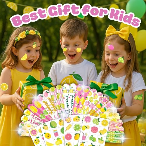 72 PCS Lemonade Party Favors - 48 Temporary Pre-Cut Tattoos & 24 Slap Bracelets - Pink Yellowe Lemon Party Favors for Boys & Girls, Birthday Goodie Bag Fillers, Baby Shower Gifts, Classroom Rewards