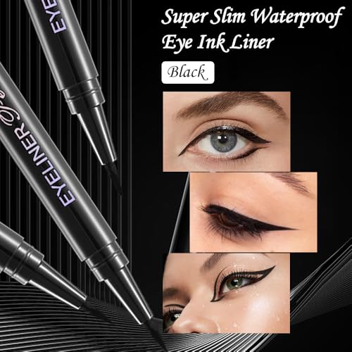 Liquid Eyeliner Set£¬12 Pack Matte Black Eye Liner Pen£¬Eye Ink Liner with Ultra-Fine Tip Makeup£¬Quick-Dry Eyeliner Pack£¬Glides on Smoothly£¬Smudge-Proof£¬Easy to Apply£¬Vegan Formula