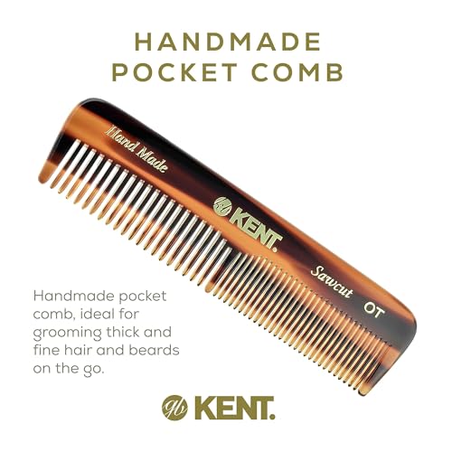 Kent OT Tortoise Pocket Comb - Handmade Fine and Wide Tooth Hair Comb for Men, Women, and Kids - Travel, Beard, and Mustache Comb - Saw Cut and Hand Polished Made in England