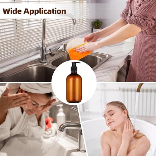 15 Pcs Amber Soap Dispenser - 16.9 oz Empty Plastic Pump Bottles, Refillable Shampoo Dispenser, Reusable Containers for Lotion, Body Wash & Dish Soap, Ideal for Bathroom, Kitchen & Travel Use