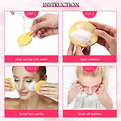 Patelai 300 Pack Facial Cleansing Sponges Bulk, Compressed Soft Round Makeup Removal & Exfoliating Sponge Pads for Women, Pink, Purple, Blue, Yellow, Green
