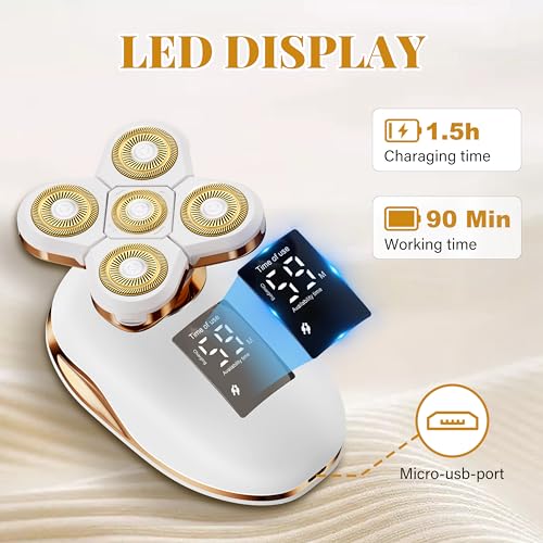 Electric Razors for Women Legs, 5 in 1 Electric Shaver for Women Private Area - Bikini Trimmer for Body Facial Hair Removal, Wet Dry Use Trimmer Cordless Rechargeable Lady Shaver with LED Display