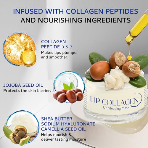 Lip Sleeping Mask (20g), Collagen Lip Mask Overnight, Lip Plumper with Hyaluronic Acid, Peptide Complex Lip Balm for Lip Wrinkle Repair and Plumping, Natural Hydration for Smooth Lips