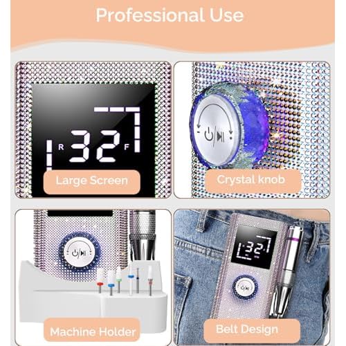 Cordless Nail Drill Machine ,OBEEGOO Diamond Surface Rechargeable Nail Drill 35000RPM Portable Electric E File Electric Acrylic Nail File Tools for Gel Nail ,Nail Beauty Salon (Diamond)