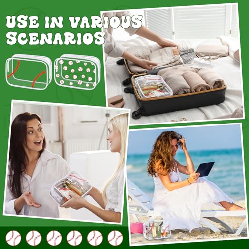 Kacctyen 12 Pcs Baseball Clear Makeup Bag with Zipper Bulk Sport Goodie Clear PVC Pouch Organizer Waterproof Travel Case for Woman Team Gifts Birthday Decorations Supplies
