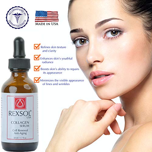 REXSOL Collagen Serum | With Vit C&E | Effective Anti Aging Serum For Face Care & Age Spot Remover | Anti Wrinkle Serum & Anti Aging Face Serum With Hyperpigmentation Treatment | Rapid Wrinkle Repair