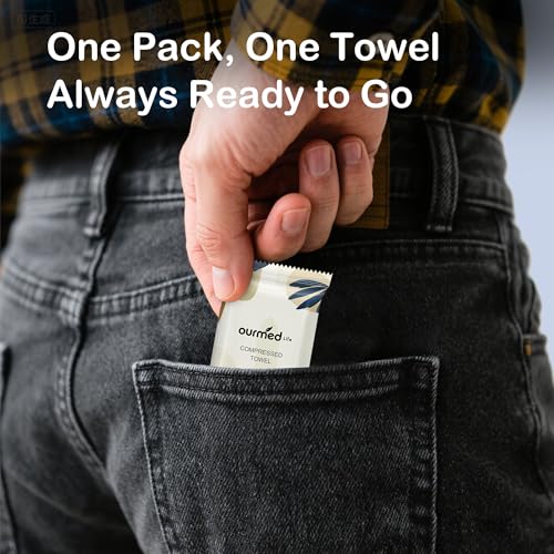 Ourmed Life Compressed Towel Tablets ? Portable, Individually Wrapped Disposable Face Towels, Quickly Expand with Water, Soft & Lint-Free, 12¡®¡¯x10¡®¡¯ for Travel, Camping, Hiking, Backpacking (56 Count)