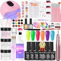 Major Dijit Acrylic Nail Kit with Drill and UV LED Lamp - Starter Set with White Pink Clear Acrylic Powder, 6 Macaron Gel Polishes, Nail Decorations and Manicure Tools