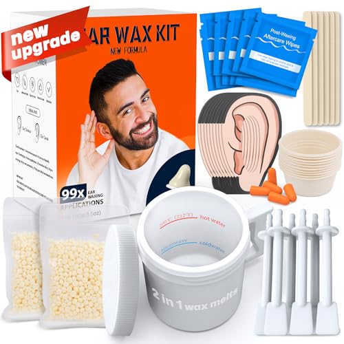 2-in-1 Ear & Nose Waxing Kit for Men & Women | 100g Hair Removal Wax + 99pc | 20 Applicators, 10 Nasal Sticks, 15 Wipes & 20 Earplugs | No Microwave Needed | Nose Wax Kit, Ear Hair Remover