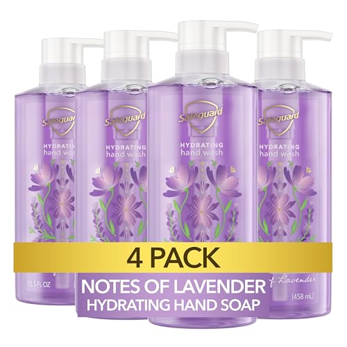 Safeguard Liquid Hand Soap, Micellar Deep Cleansing, Washes Away 99% Bacteria, Made with Natural Moisturizers, Enriched with Skin Conditioners, PH Balanced, Lavender Scent 15.5 oz (Pack of 4)