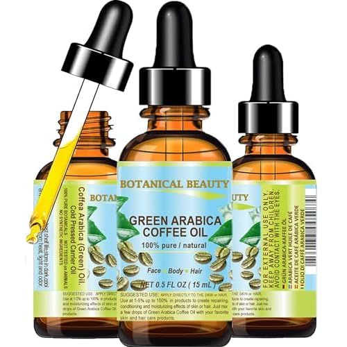 Botanical Beauty GREEN ARABICA COFFEE OIL Brazilian 100% Pure Virgin Unrefined for Face, Skin, Hair, Lip, Nails. Anti - Aging Face Oil (0.5 Fl Oz)