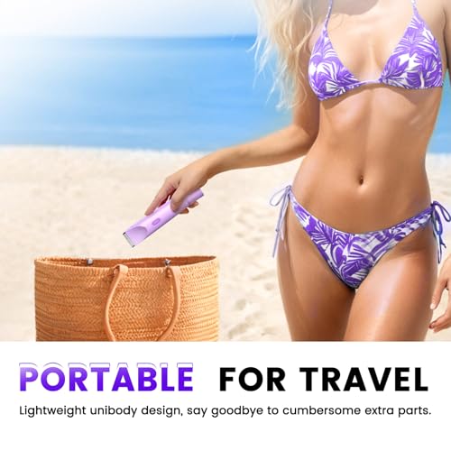Bikini Trimmer for Women, Painless Electric Razor for Women with Dual Head, IPX7 Waterproof Pubic Body Hair Trimmer Electric Shaver for Legs/Arm/Underarm (Purple)