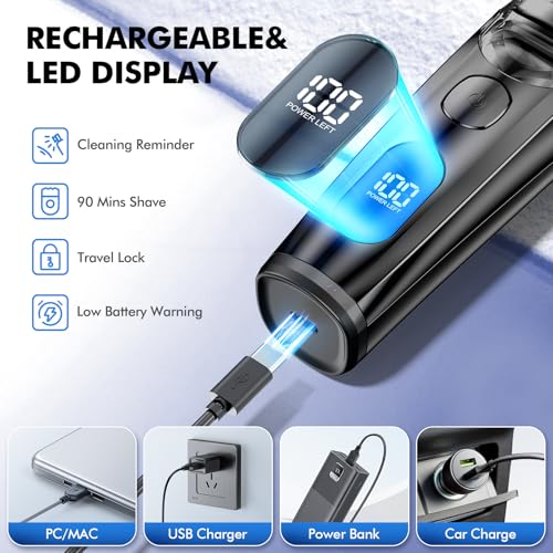 Advanced Vacuum Beard Trimmer for Men: Vacuum Mustache Trimmer with Precision Knob, Adjustable 20mm Length Settings, 2 Combs, IPX6 Waterproof-Rechargeable Vacuum Trimmer for Beard, Black