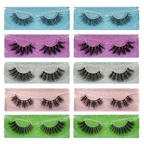 Wholesale Lashes, 3D Faux Mink Eyelash Bulk, 18mm Handmade Reusable Eye Lash, 5 Styles Dramatic Fluffy False Lash with Glitter Portable Packing (Fluffy 5 styles-10 pairs)