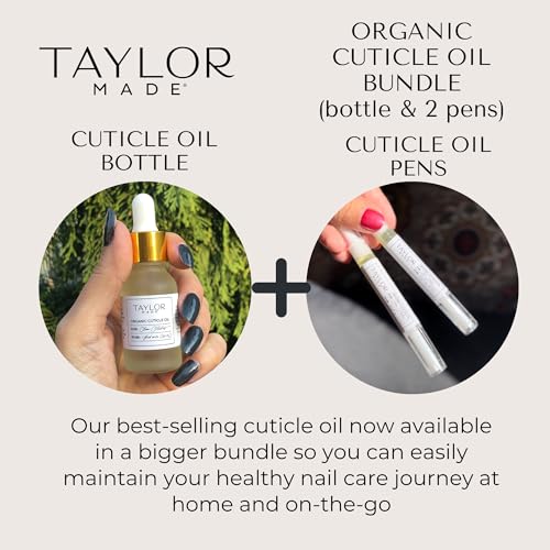 TAYLOR MADE Polish Cuticle Oil ? 100% Organic Cuticle Oil | Paraben-free | Non-toxic | Safe for All Ages | Results in less than 2 weeks | Infused with orchid oil | Nail Oil (Bottle & 2 Pens)