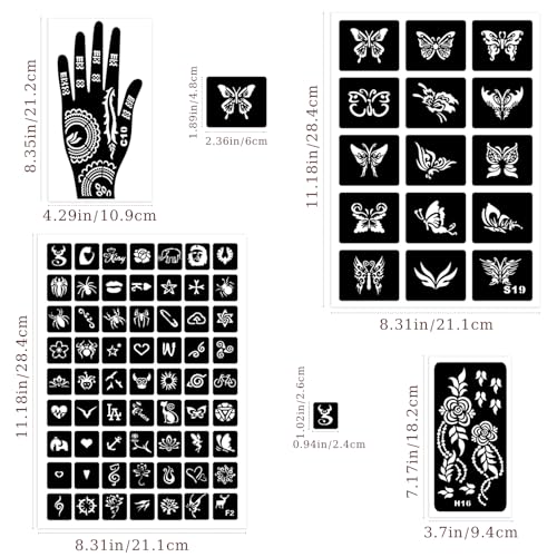 Henna Tattoo Stencils Kit 18 Sheets,Henna stencils for hands Temporary Tattoo Stickers for Women and Girls Face Paint Body Art