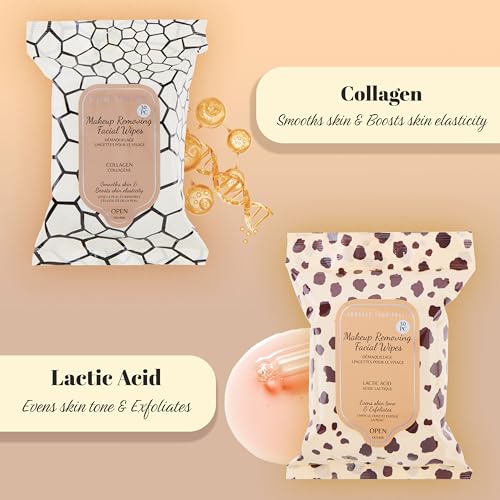 120pc Makeup Removal Wipes Variety Set | 4-Pack Skincare-Infused Makeup Remover Facial Cleansing Towelettes with Hyaluronic Acid, Niacinamide, Collagen, & Lactic Acid
