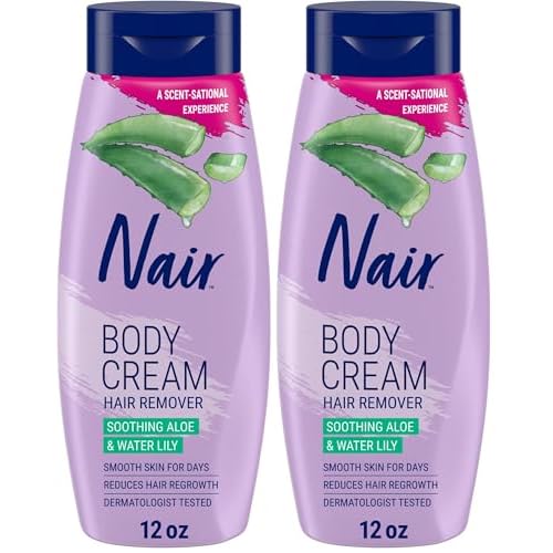 Nair Body Cream Hair Remover, Soothing Aloe and Water Lily, Dermatologist Tested Body Hair Removal Cream, with Evolved Ingredients, 12 Oz (Pack of 2)