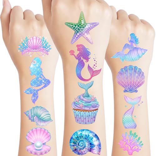 Mermaid Temporary Tattoos Stickers Under The Sea Themed Party Decorations Mermaid Themed Party Favors Supplies Accessories Under The Sea Themed Birthday Decorations Gift Idea For Kids Teen Boy Girl