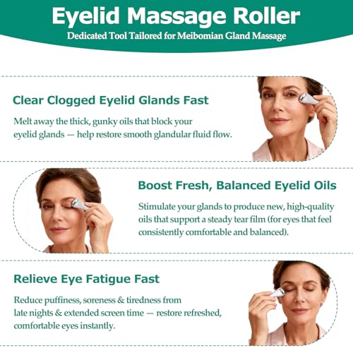 Gentle Metal Eyelid Massage Wand for Blocked Glands - Relieves Chalazion, Stye, Dry Eyes, and MGD,Eye Roller for Improves Meibum Flow & Unclogs Oil Glands