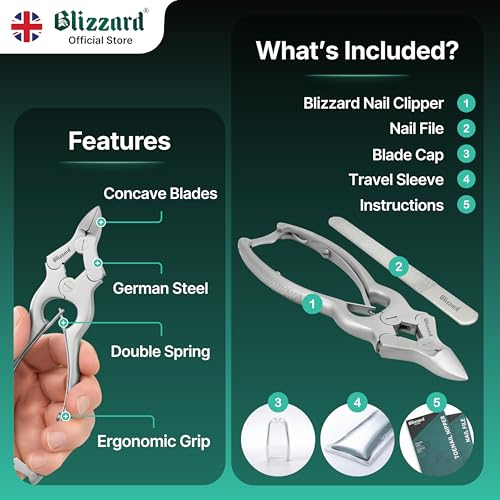Toenail Clippers by Blizzard ? Medical Grade Double Action Toe Nail Nipper Cutter for Thick Nails Seniors ? 6 inch German Tool Double Spring