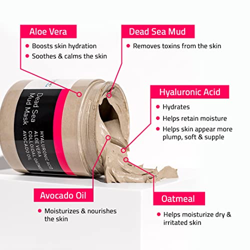 YEOUTH Dead Sea Mud Mask for Face with Hyaluronic Acid and Avocado Oil, Revitalizing Face Masks for Smoother Looking Skin 8oz
