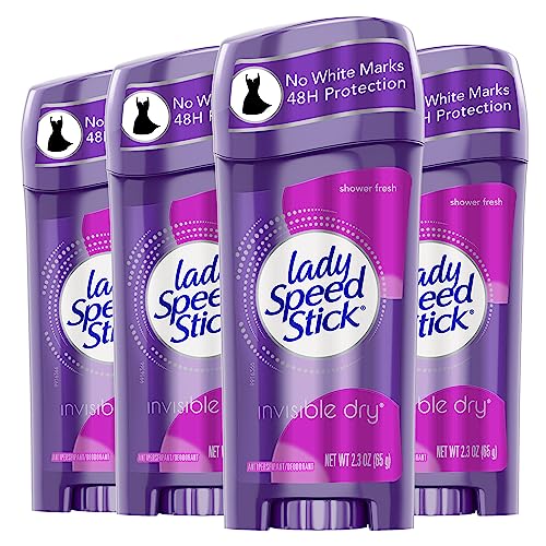 Softsoap Body Wash, Coconut Butter Scrub, Exfoliating Body Wash, 20 Ounce, 4 Pack & Lady Speed Stick Invisible Dry Antiperspirant Deodorant, Shower Fresh, 2.3oz, 4 Pack
