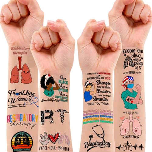 (96PCS) Best Respiratory Therapist Care Week Temporary Tattoos Birthday Themed Party Supplies Decorations Favors Cute Funny Lung Nerd Stickers Tattoo Gifts for Kids Girls Boys Women Decor Class Reward