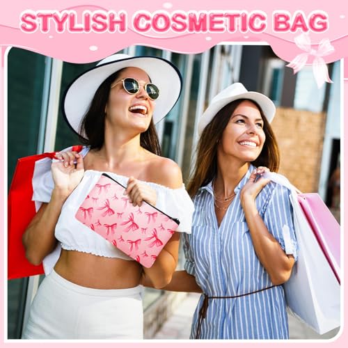 24 Pieces Funny Cosmetic Bags Bulk Make up Bags Zipper Canvas Purse Organizer Pouch Portable Travel Toiletry Pouch for Women Inspirational Gifts, 7 x 4 Inch(Bow)