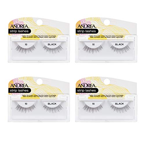 Andrea False Eyelashes Flirty Style 70 - Black, Lightweight, Reusable Strip Lashes for Everyday Wear, 4-Pack
