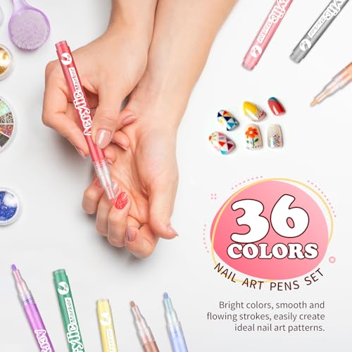 36 Colors Nail Art Pen Set,3D Acrylic Nails Art Markers Pens,Quick Dry Nail Doodle Pens for Home & Salon DIY Nail Art £¨1.0 mm Pen Nib£©