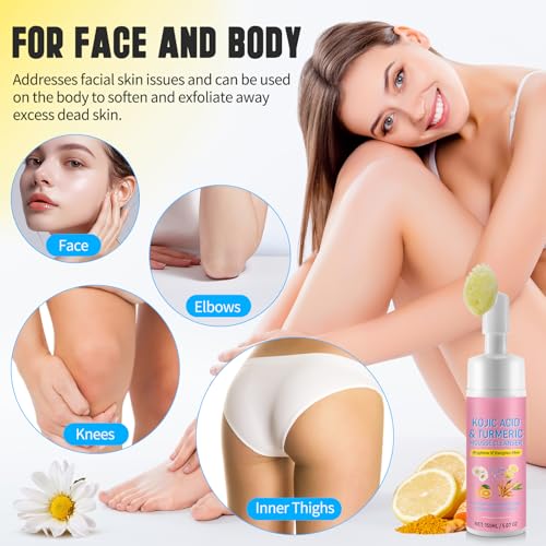 Turmeric Face Wash with Brush, Turmeric Kojic Acid Foaming Cleansing, Cleansing of Facial Skin for Face and Body, Help Balance Skin Oil and Water
