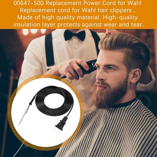 Replacement Cable for Wahl Clipper,00647-500 Electrical Power Cord for Wahl Trimmers,Hair Clipper Wire Fits for Senior,5Star Senior,Designer,Super Taper,Balding,Magic Clip,etc