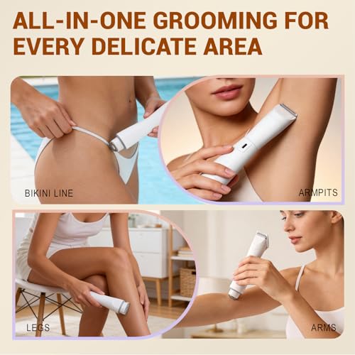 Dermave Bikini Shaver- IPX7 Waterproof & Painless Electric Razors for Beauty, Pubic Hair, Face, Legs & Underarms-Portable Cordless Bikini Trimmer for Women(White-Storage Bag)