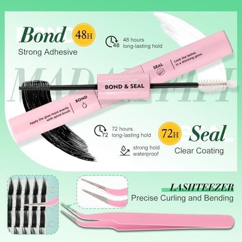 Lash Clusters Kit, 100D Long Lash Clusters & Spiky Manga Lashes,Volume Individual Eyelash Extensions with Bond & Seal, DIY Fluffy Cluster Lashes for Fairy/Dramatic Look
