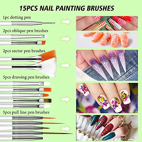 SAVILAND 48 Colors Gel Paint Kit: Solid Nail Art Painting Gel Polish Set with 15pcs Nail Art Brushes for Drawing Painting Home DIY Salon Manicure Supplies Christmas Gift for Women