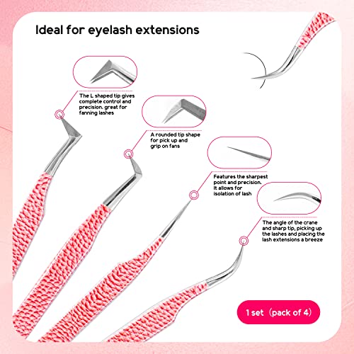 VAVALASH Eyelash Extensions Tweezers Set Of 4 Stainless Steel Professional Lash Tweezers for Volume Classic Lash Extensions Precision Isolation Volume Boot Curved Volume Lash Tweezers(SV05,1 Set 4Pcs)
