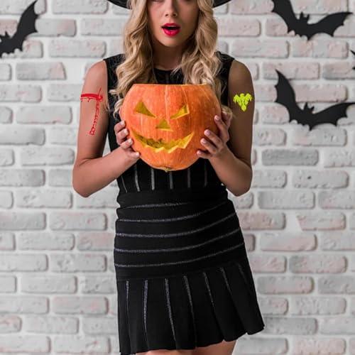 XMASIR 45Pcs Halloween Glitter Tattoo Stencil Kit for Kids,Halloween Pumpkin Stencils Temporary Tattoo Sticker Children Drawing Templates(3 Sheets)
