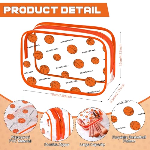 Kacctyen 12 Pcs Basketball Clear Makeup Bag with Zipper Bulk Sport Goodie Clear PVC Pouch Organizer Waterproof Travel Case for Woman Team Gifts Birthday Decorations Supplies