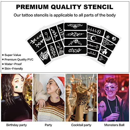 Henna Tattoo Stencil Kit, Self-Adhesive Hand Mold, Flowers & Other Motifs, Suitable for Women, Girls & Teenagers, DIY Body Art