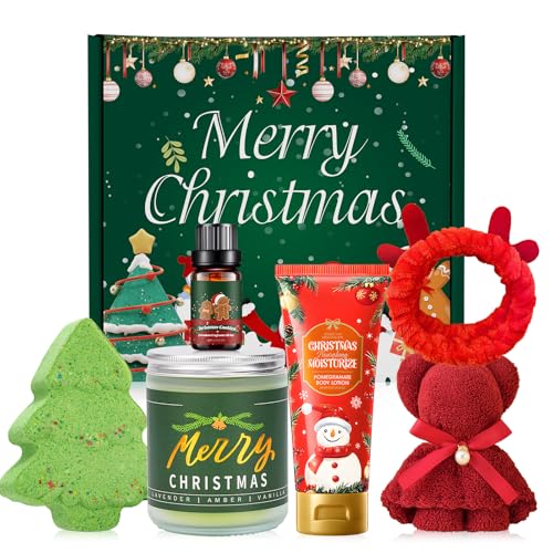 JAOJAO Bath and Body Set, Gifts for Women Include Scented Candle, Body Lotion, Bath Bomb, Towel Bear, Deer Antler Headband, Aromatherapy Oil, Provide a Relaxing Bath for Mom, Girlfriend, Friends