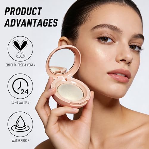 Highlighter Makeup Palette, Shimmer Glitter Face Body Illuminator, Smooth Waterproof Highlighter Baked Powder, Natural Long Lasting Highly Pigmented Highlighters Makeup - Champagne Fizz