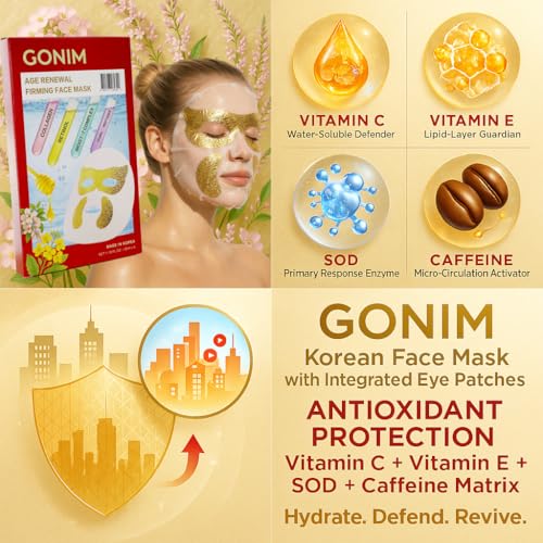 GONIM Korean Face Mask with Integrated Eye Patches with Salmon DNA PDRN, Collagen Peptides, Caffeine & Retinol, Hyaluronic Acid Serum Sheet Mask & Eye Mask Korean Skin Care Anti Aging 35ml/1.18oz x 8