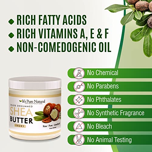 It's Pure Natural - World's First Crude Degummed African Ivory Shea Butter (16 oz) ? 100% Pure & Natural Body Butter for Dry, Cracked Skin, Eczema, Stretch Marks & Anti-Aging