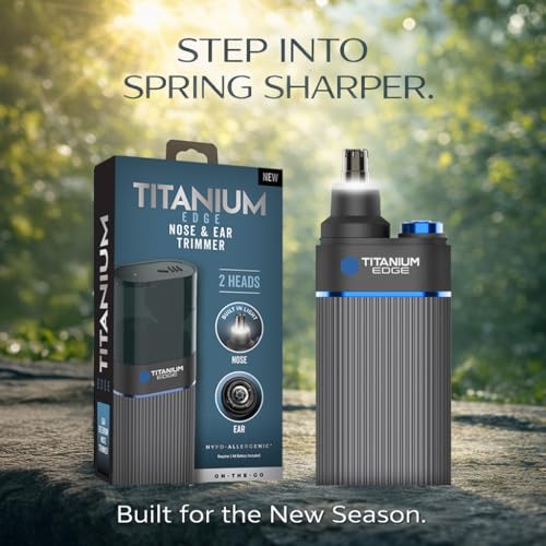 Microtouch Titanium Edge Ear & Nose Trimmer ? Dual Rotary Blade Heads with Light ? Water Resistant ? Travel Friendly ? Durable Design ? Titanium Coated Blades for Precise, Comfortable Grooming