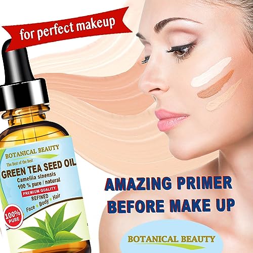 Botanical Beauty GREEN TEA SEED OIL Camellia Sinensis Oil 100% Pure Natural Undiluted Cold Pressed Carrier Oil for Face, Skin, Hair, Nails, Rich in Vitamin C, Vitamin E (1 Fl Oz)