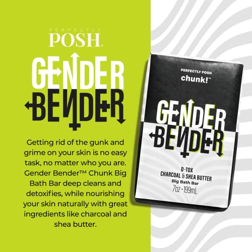 Perfectly Posh - Gender Bender Chunk Big Bath Bar - Deep Cleansing Charcoal Soap with Shea Butter, Nourishing Daily Cleanse - 199grams