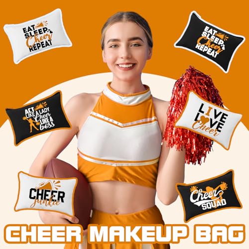 Pinkunn 20 Pcs Cheer Makeup Bags Bulk Cheer Team Gifts for Women Canvas Makeup Case Cheerleader Teams Gifts Zipper Cosmetic Pouch for Cheerleading Party Favors Supplies(Orange)